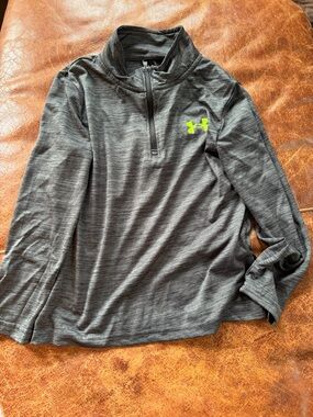 Under Armour boys Grey Quarter-Zip Pullover with Neon Logo